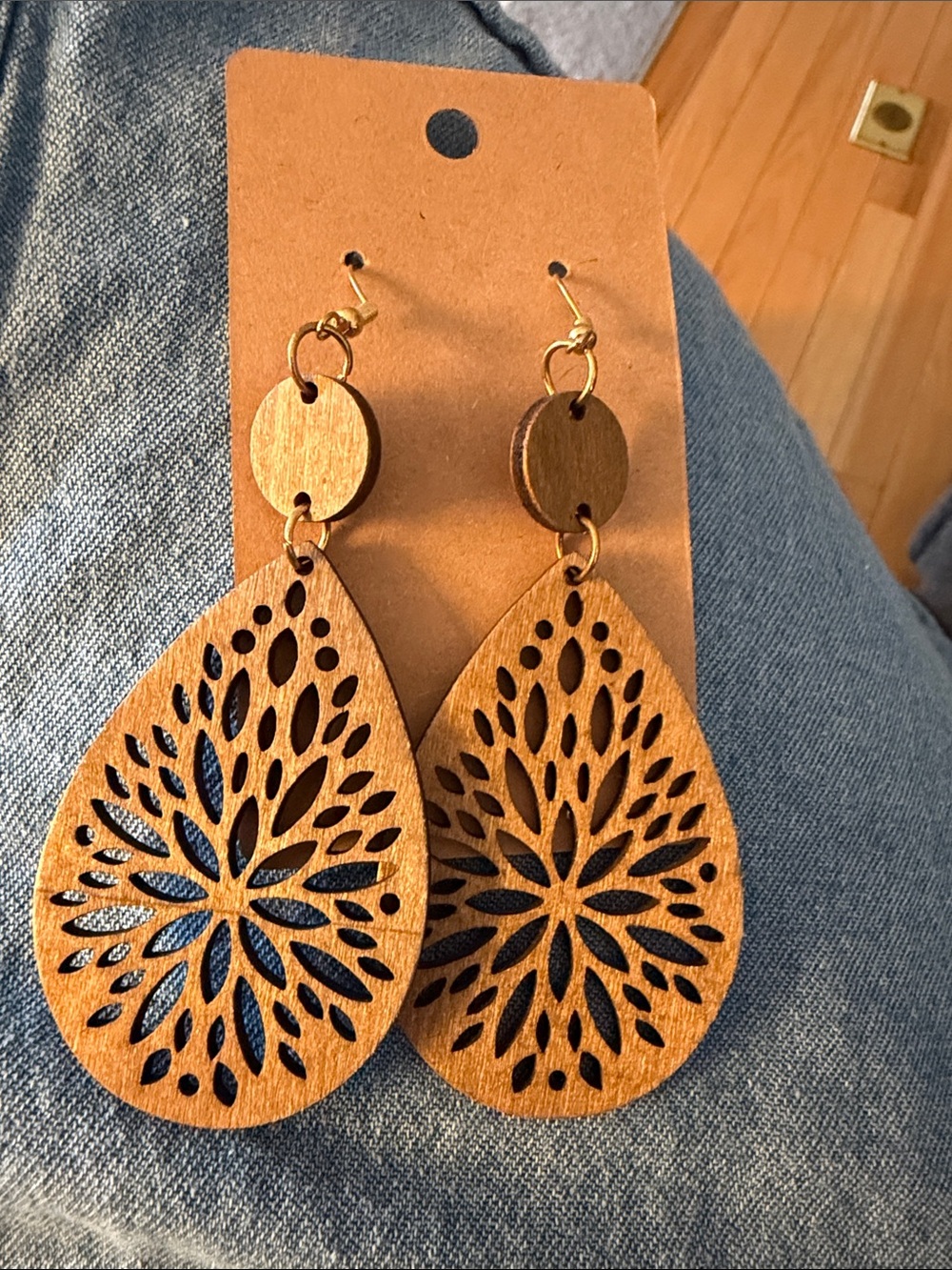Brown Teardrop Filigree Wood Dangle Earrings - Women Jewelry